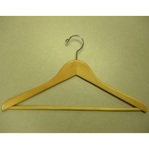 Proman Products Gemini Concave Suit Hanger w/ Wooden Bar in Natural Lacquer - All