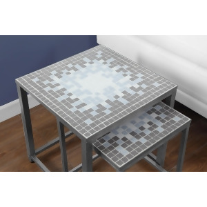 Monarch Specialties Grey Blue Tile Top Hammered Silver Two Pieces Nesting Table - All