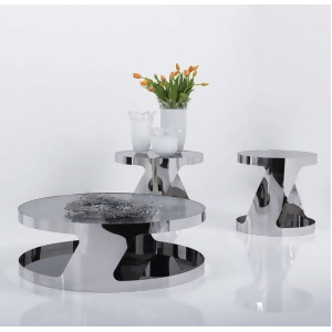 J M Furniture Modern 931 3 Piece Coffee Table Set in Glass Steel - All