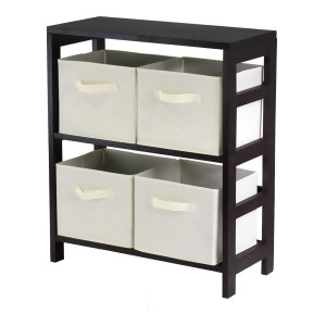Winsome Wood Capri 2-Section M Storage Shelf w/ 4 Foldable Beige Fabric Baskets - All