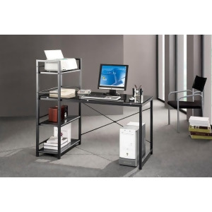 Techni Mobili Glass Desk w/ Built-in Shelves in Grey - All