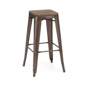 Design Lab Dreux Stackable Rustic Matte Elm Wood Seat Steel Barstool Set of 4 - All