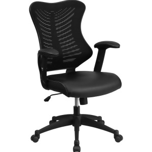 Flash Furniture High Back Black Mesh Chair With Leather Seat And Nylon Base - All