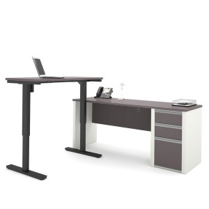 Bestar Connexion L-desk Including Electric Height Adjustable Table In Slate Sa - All