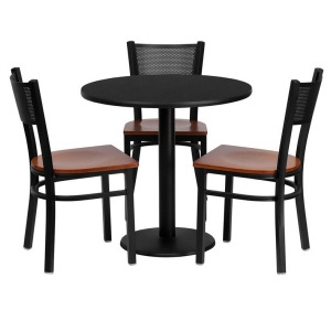 Flash Furniture 30 Inch Round Black Laminate Table Set w/ 3 Grid Back Metal Chai - All