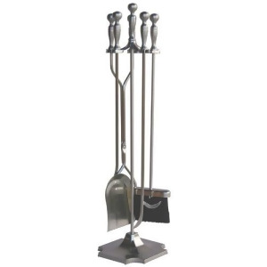 Uniflame F-7547 5 Piece Satin Pewter Fireset with Pedestal Base - All