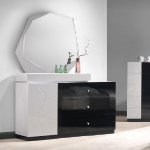 J M Furniture Turin Dresser w/ Mirror in Light Grey Black Lacquer - All
