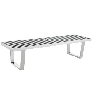 Modway Sauna 60 Inch Stainless Steel Bench in Silver - All