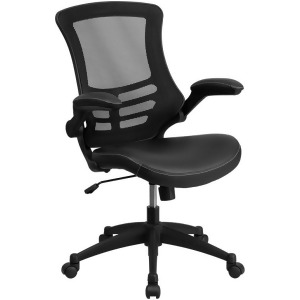Flash Furniture Mid-Back Black Mesh Chair With Leather Seat And Nylon Base - All
