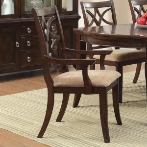 Homelegance Keegan Arm Chair w/ Beige Fabric Seat in Brown Cherry Set of 2 - All