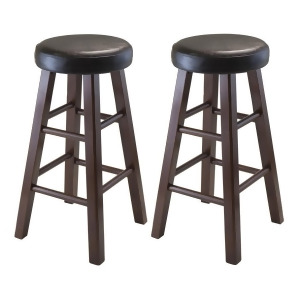 Winsome Wood Marta Set of 2 Round Counter Stool Pu Leather Cushion Seat Square - All