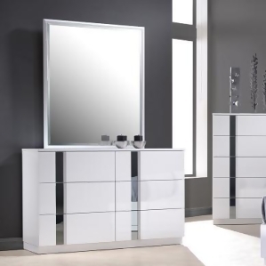 J M Furniture Palermo Dresser w/ Mirror in White Lacquer Chrome - All