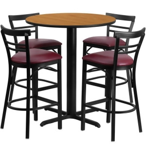 Flash Furniture 24 Inch Round Natural Laminate Table Set w/ 4 Ladder Back Metal - All