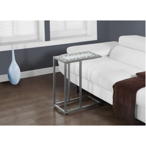 Monarch Specialties Grey Blue Tile Top Hammered Silver Metal Accent Table I 3144 - All