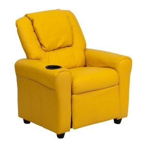 Flash Furniture Contemporary Yellow Vinyl Kids Recliner w/ Cup Holder Headrest - All