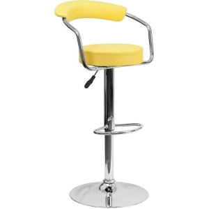 Flash Furniture Contemporary Yellow Vinyl Adjustable Height Bar Stool w/ Arms - All