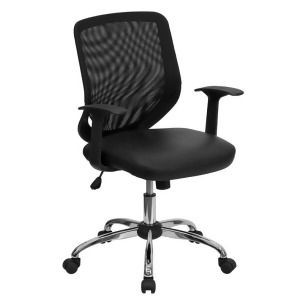 Flash Furniture Mid-Back Black Office Chair w/ Mesh Back Italian Leather Seat - All