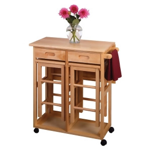 Winsome Wood Drop Leaf Space Saver w/ 2 Square Stools in Beech - All
