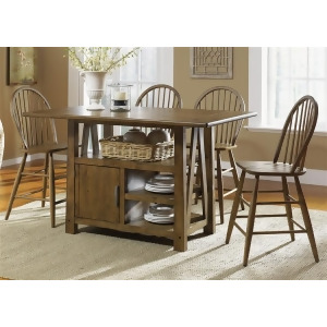 Liberty Furniture Farmhouse 5 Piece Gathering Table Set in Weathered Oak Finish - All