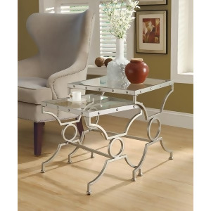Monarch Specialties Nesting Table set Of Two Set / Silver With Tempered Glas - All