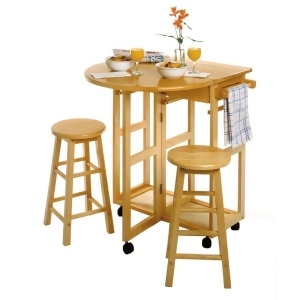 Winsome Wood Drop Leaf Space Saver w/ 2 Round Stools in Beech - All