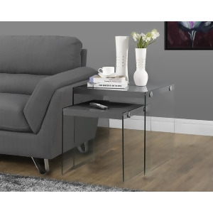 Monarch Specialties Glossy Grey Tempered Glass Two Pieces Nesting Table Set I 32 - All