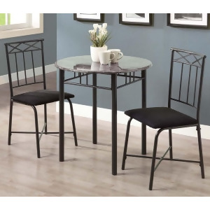 Monarch Specialties 3065 3 Piece Bistro Set in Grey Marble Charcoal - All
