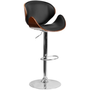 Flash Furniture Walnut Bentwood Adjustable Height Bar Stool With Curved Black Vi - All
