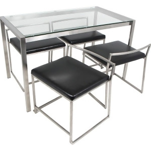 Lumisource Fuji Dinette Set In Brushed Steel And Clear Glass - All