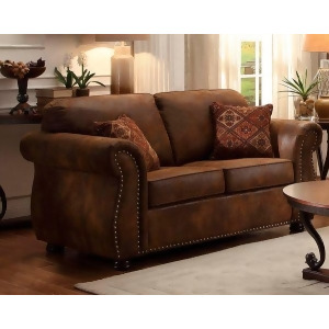 Homelegance Corvallis Love Seat With 2 Pillows In Brown Bomber Jacket Microfiber - All