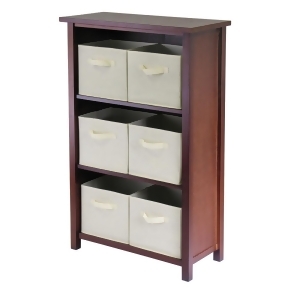 Winsome Wood Verona 3-Section M Storage Shelf w/ 6 Foldable Beige Color Fabric B - All