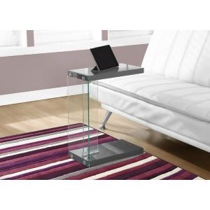 Monarch Specialties Accent Table Glossy Grey With Tempered Glass - All