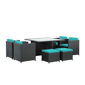 Modway Inverse 9 Piece Outdoor Patio Dining Set In Espresso And Turquoise - All