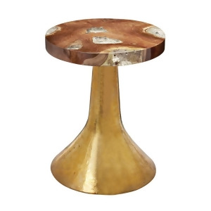 Lazy Susan Hammered Decorative Teak Table In Gold - All