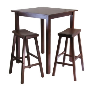 Winsome Wood Parkland 3 Piece Square High/Pub Table Set w/ 2 Saddle Seat Stools - All