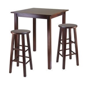 Winsome Wood Parkland 3 Piece High Table w/ 29 Inch Square Leg Stools in Walnut - All