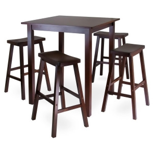 Winsome Wood Parkland 5 Piece Square High/Pub Table Set w/ 4 Saddle Seat Stools - All