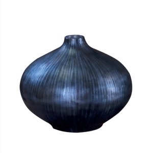 Howard Elliott 22077M Arctic Blue Lacquered Wood Medium Vase w/ Black Brushed Ac - All