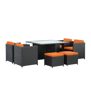 Modway Inverse 9 Piece Outdoor Patio Dining Set In Espresso And Orange - All