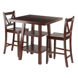 Winsome Wood Orlando 3-Pc Set High Table 2 Shelves w/ 2 V-Back Counter Stools - All