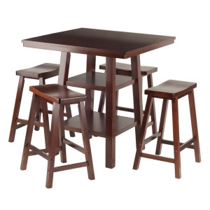 Winsome Wood Orlando 5-Pc Set High Table 2 Shelves w/ 4 Saddle Seat Stools - All