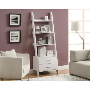 Monarch Specialties 2562 Ladder Bookcase w/ 2 Storage Drawers in White - All