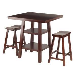 Winsome Wood Orlando 3-Pc Set High Table 2 Shelves w/ 2 Saddle Seat Stools - All