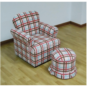 4D Concepts Rolled Arm Chair With Round Ottoman/Plaid - All