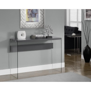 Monarch Specialties Console Table Glossy Grey With Tempered Glass - All