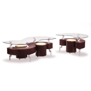 Global Usa T288 2 Piece Coffee Table Set in Mahogany w/ Cappuccino Stools - All