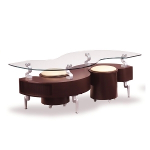 Global Usa 288Mc Dontai Glass Coffee Table in Mahogany w/ Cappuccino Stools - All