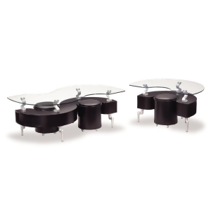 Global Usa T288 2 Piece Coffee Table Set in Black w/ Black Stools - All