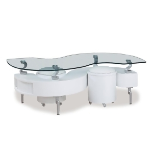 Global Usa 288Whc Glass Coffee Table in White w/ White Stools - All