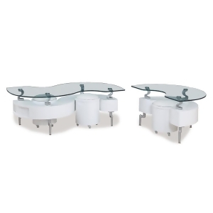 Global Usa T288 2 Piece Coffee Table Set in White w/ White Stools - All